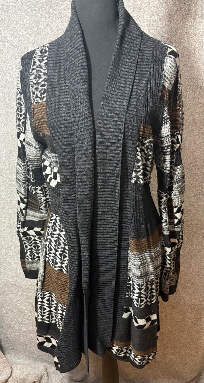 ZoZo M Patchwork Geometric Long Cardigan Shawl Collar